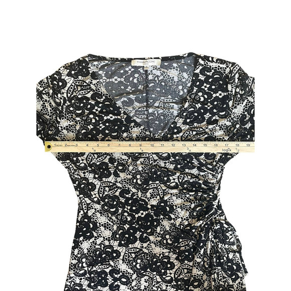 Evan-Picone Faux Wrap Dress Women's Size 12 Black and White V-Neck Stretchy - Picture 8 of 13